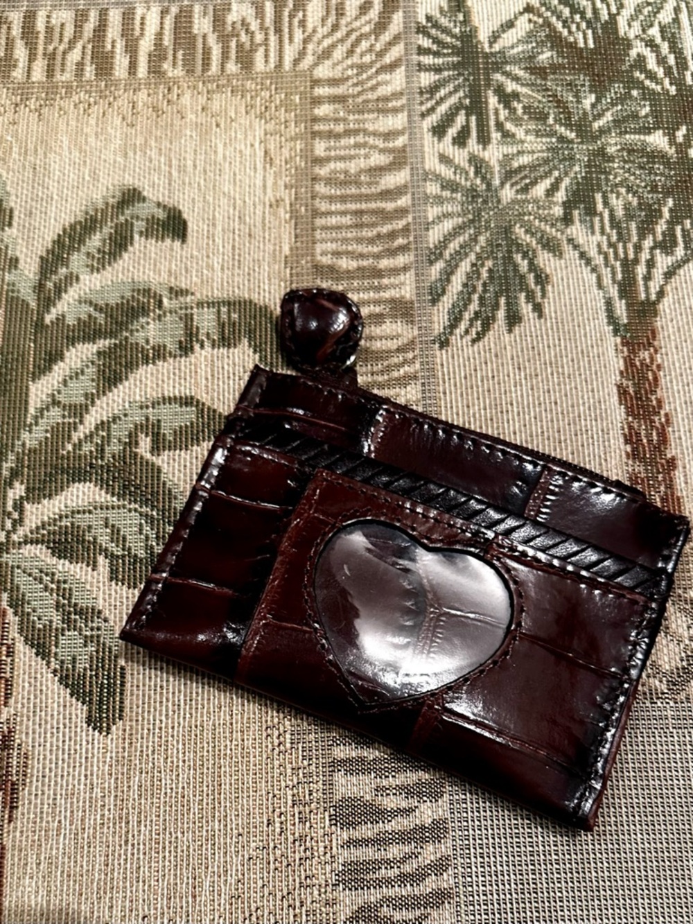 Brighton Brown Croc Embossed Card Case Zip Wallet Heart ID Window